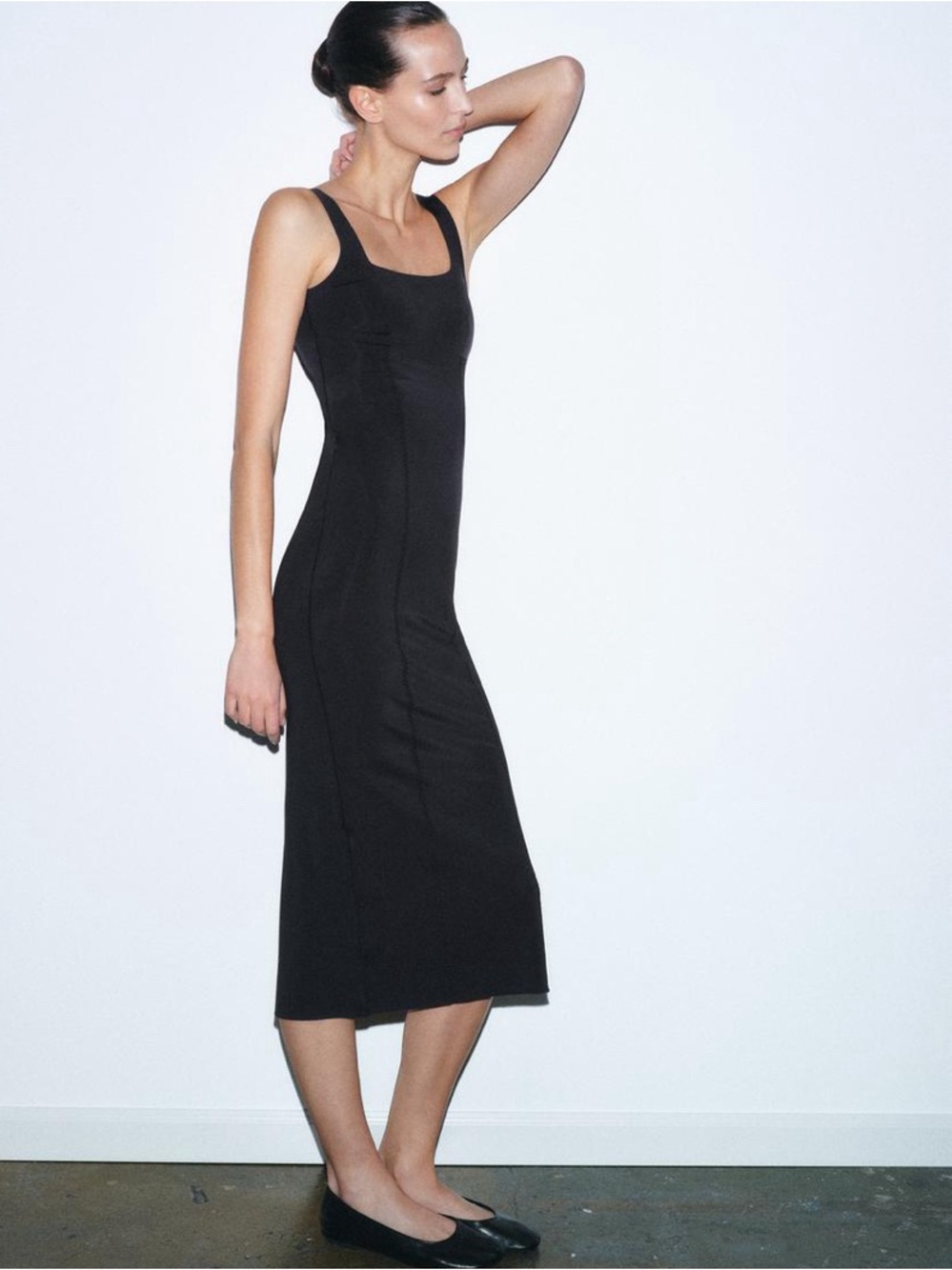 Zara Black Square-Neck Midi Tank Dress